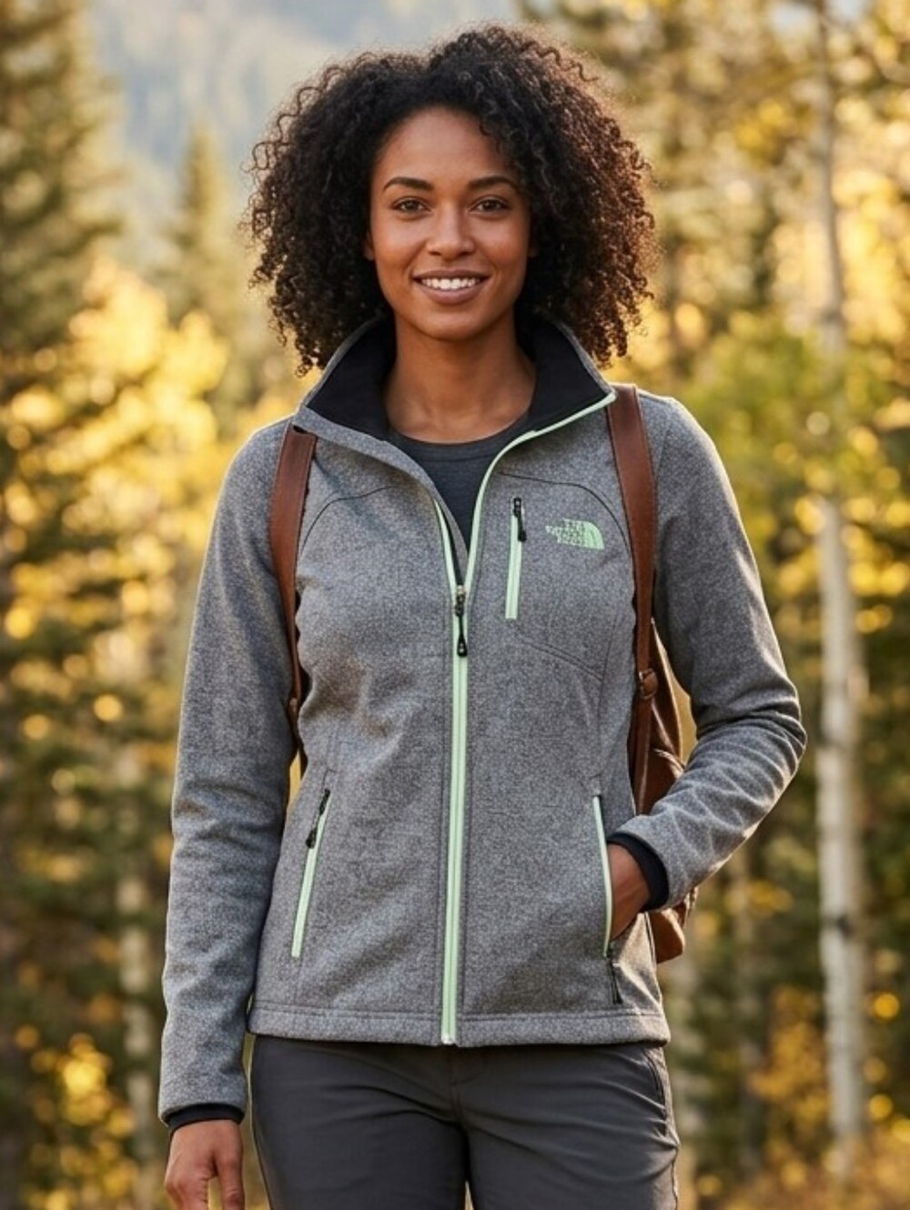 The North Face Women's Grey Softshell Jacket with Mint Zippers Size M